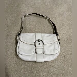 Coach White and Brown Leather Shoulder Bag
